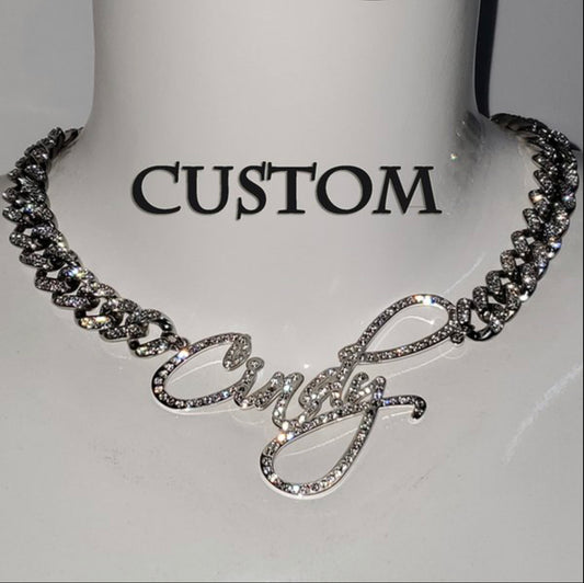 Icy Cuban Choker Nameplate Necklace
