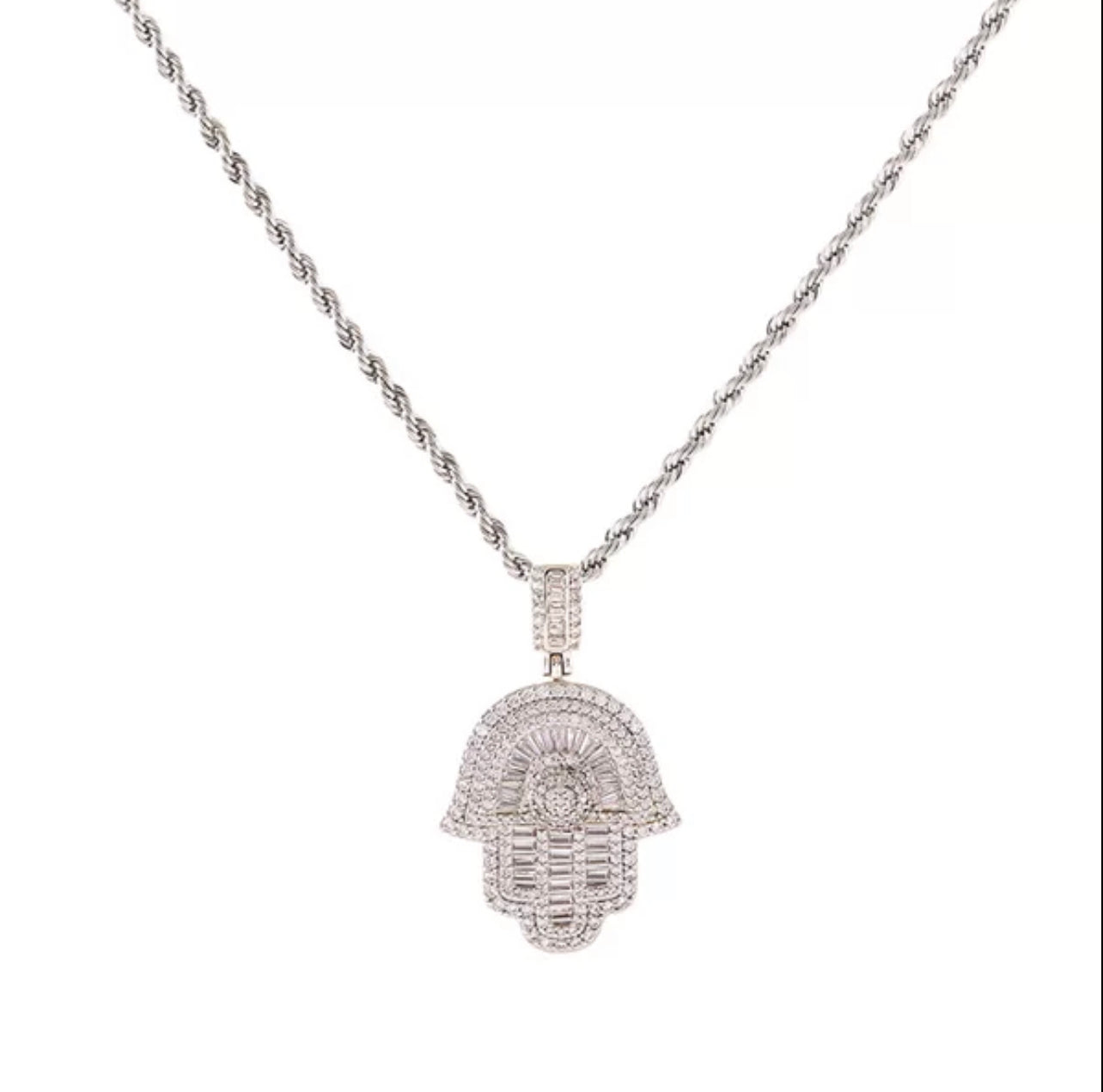 Iced Out Hand Pendant & Rope Chain