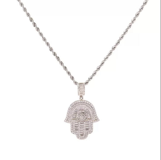 Iced Out Hand Pendant & Rope Chain