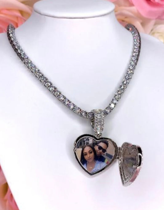 Custom Heart Photo Pendant & Tennis Chain
